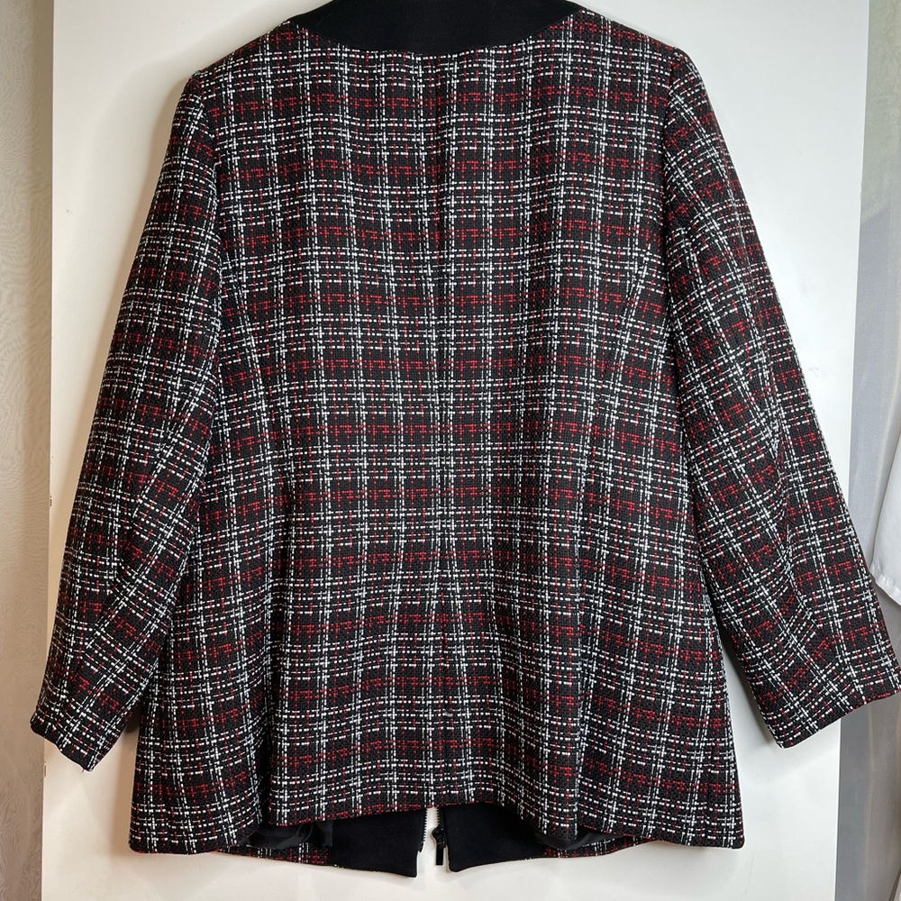 Kasper Red/Black Plaid Tweed Wear to Work Long Blazer size 12 full zip - Picture 5 of 8